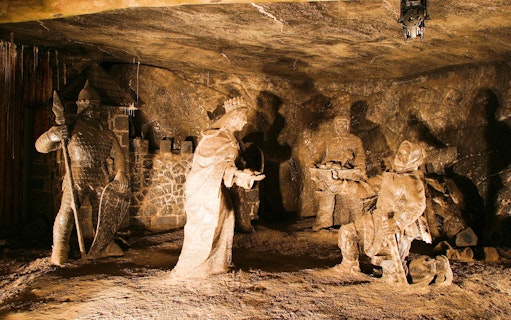 Wieliczka Salt Mine sculptures on guided tour.