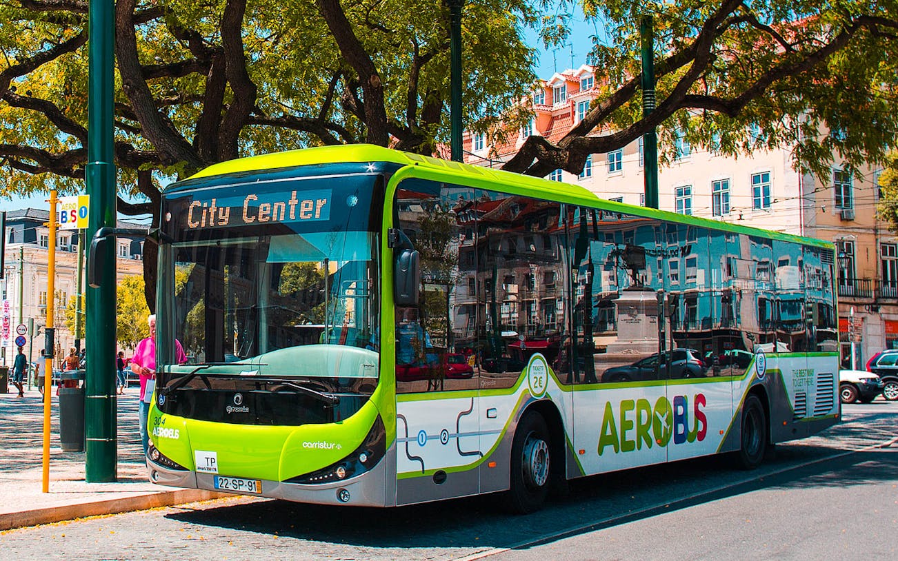 Aerobus shuttle in Lisbon heading to city center.