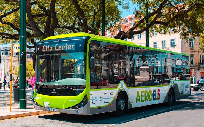 Aerobus shuttle in Lisbon heading to city center.