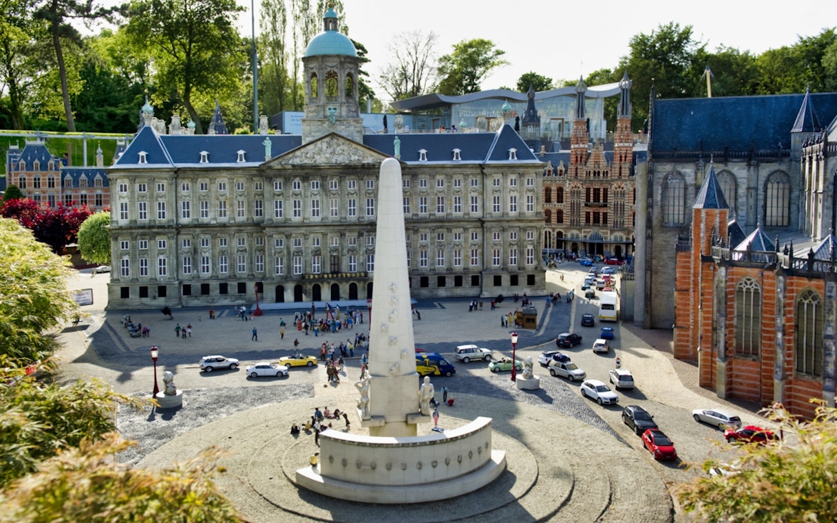 Miniature model of Amsterdam's Dam Square at Madurodam Miniature Park.