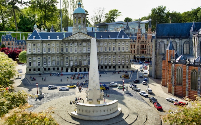 Miniature model of Amsterdam's Dam Square at Madurodam Miniature Park.
