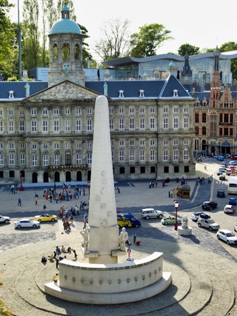 Miniature model of Amsterdam's Dam Square at Madurodam Miniature Park.