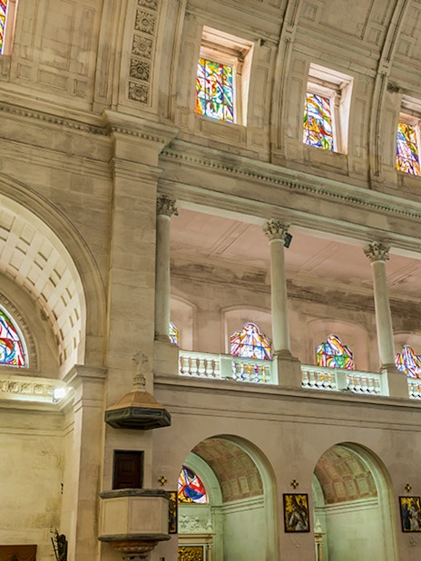 Stained glass windows inside the Basilica of Our Lady of the Rosary in Fátima.