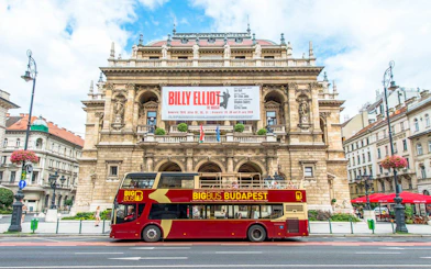 Hop-On Hop-Off bus in front of the Hungarian State Opera, Budapest.