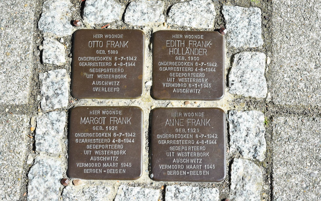 Memorial stones for Anne Frank and family in Amsterdam, part of the Anne Frank Walking Tour.