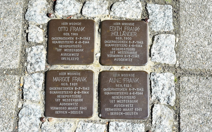 Memorial stones for Anne Frank and family in Amsterdam, part of the Anne Frank Walking Tour.