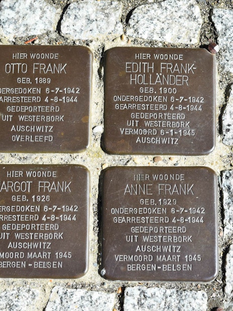 Memorial stones for Anne Frank and family in Amsterdam, part of the Anne Frank Walking Tour.