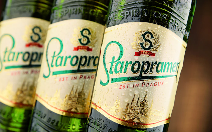 Staropramen beer bottles from Prague brewery tour.