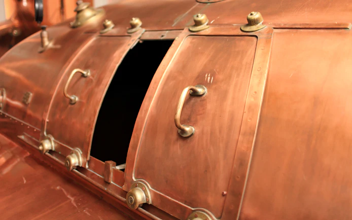 Copper brewing vat at a Prague brewery tour.