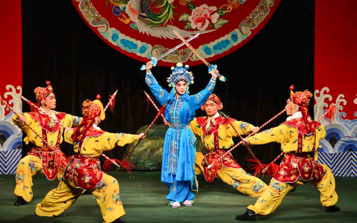Performers in traditional costumes during a Chinese opera at TaipeiEYE in Taipei.