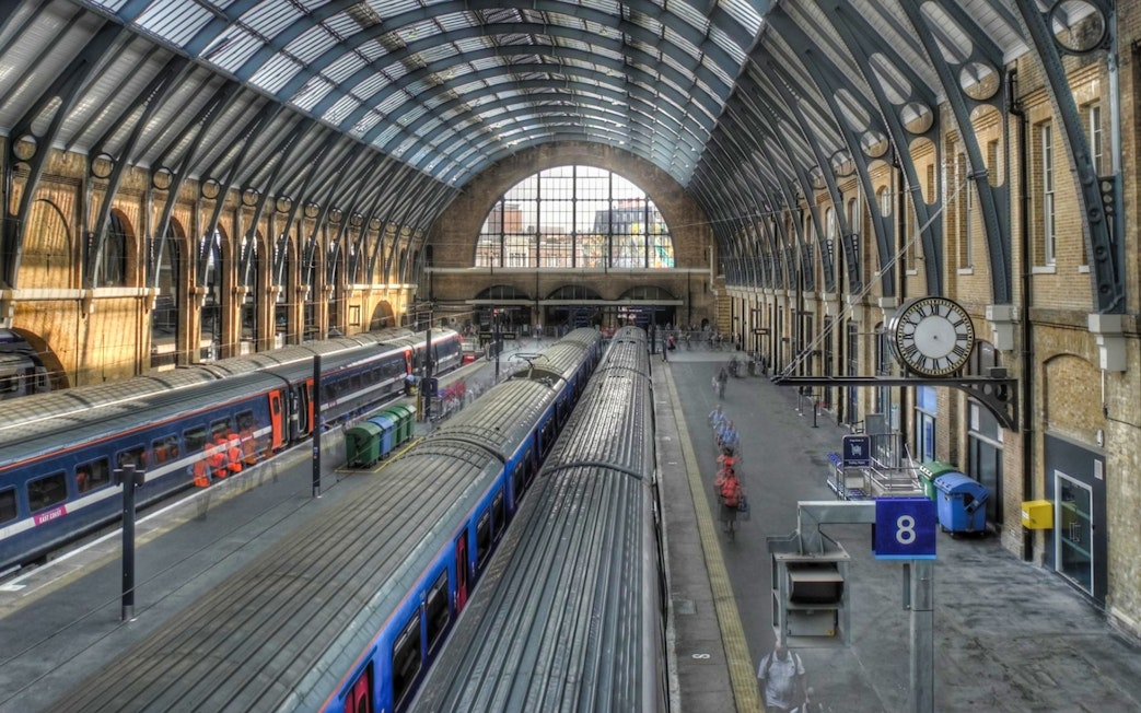 King's Cross Station platform, featured in Harry Potter film locations tour.