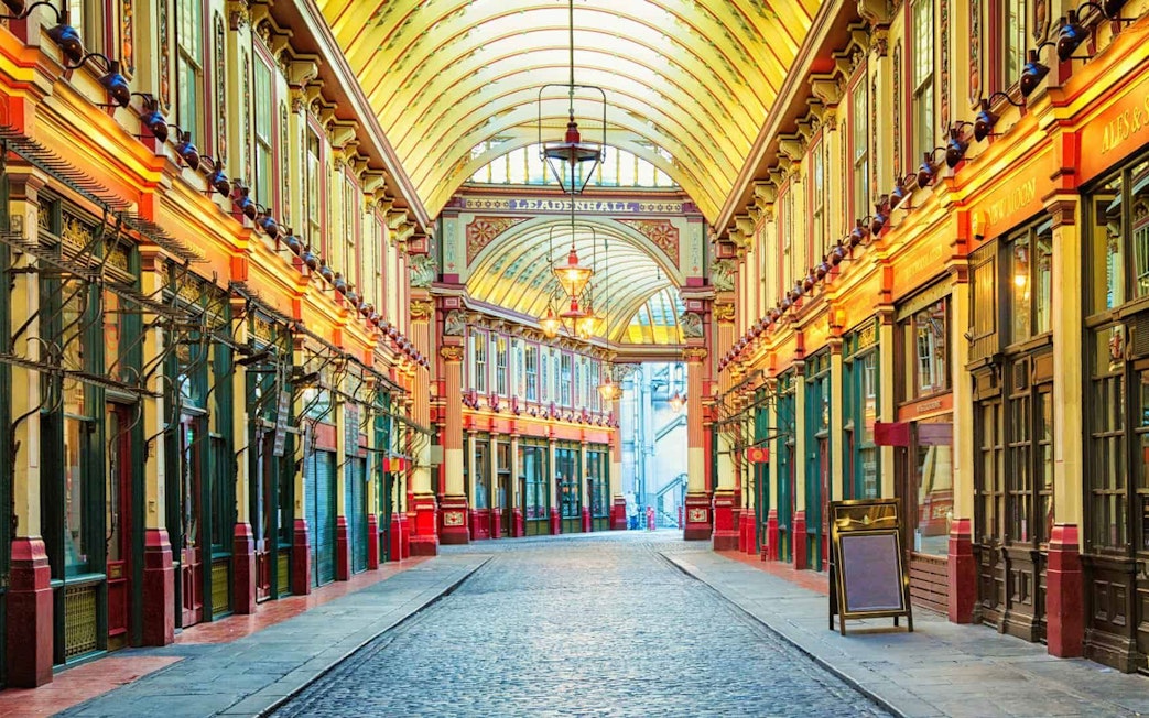 Leadenhall Market in London, featured in Harry Potter film locations tour.