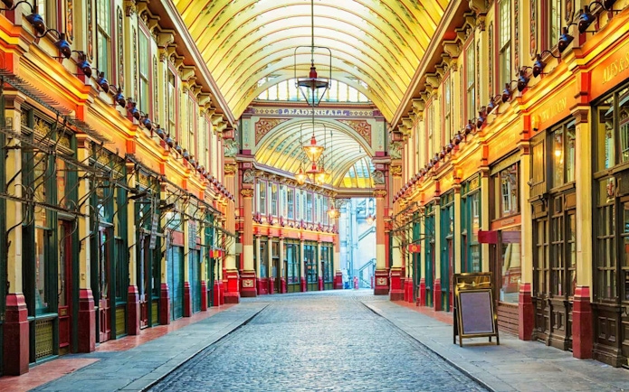 Leadenhall Market in London, featured in Harry Potter film locations tour.