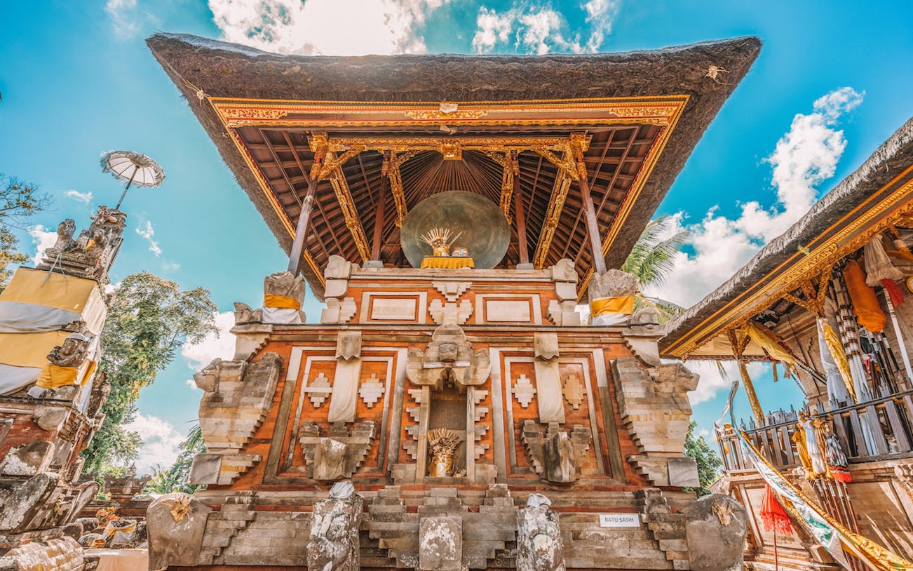 Goa Gajah temple entrance with intricate carvings, Ubud, Bali.