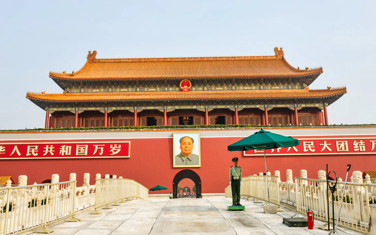 Tiananmen Gate with Mao portrait in Beijing, part of Forbidden City tour.