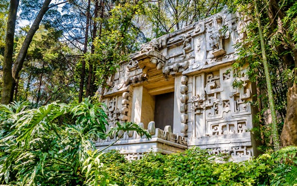 Ancient stone facade at the National Museum of Anthropology, Mexico City.