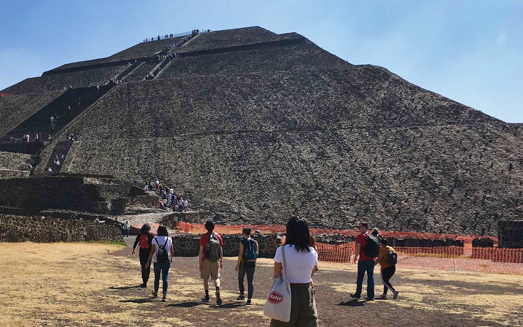 Visitors approaching the Pyramid of the Sun at Teotihuacán, Mexico.