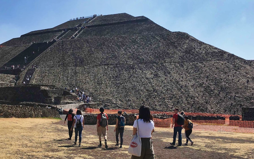 Visitors approaching the Pyramid of the Sun at Teotihuacán, Mexico.