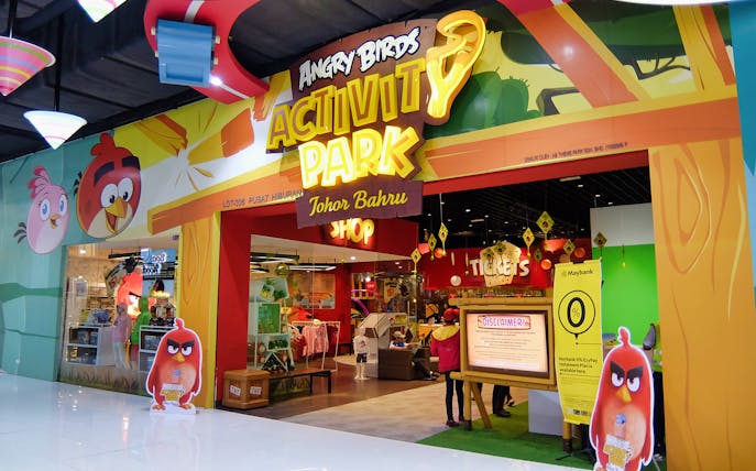 Angry Birds Activity Park entrance in Johor Bahru with ticket counter and shop.
