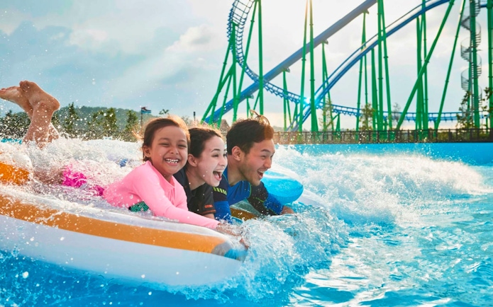 Visitors enjoying a water slide at Adventure Waterpark Desaru Coast, Johor.