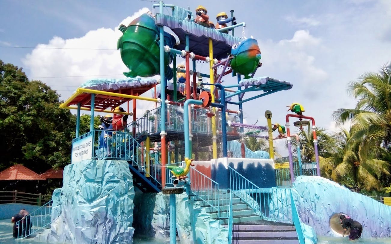 Colorful water play structure at Bukit Gambang Water and Safari Park.