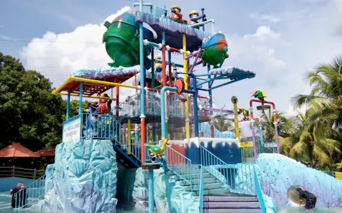 Colorful water play structure at Bukit Gambang Water and Safari Park.