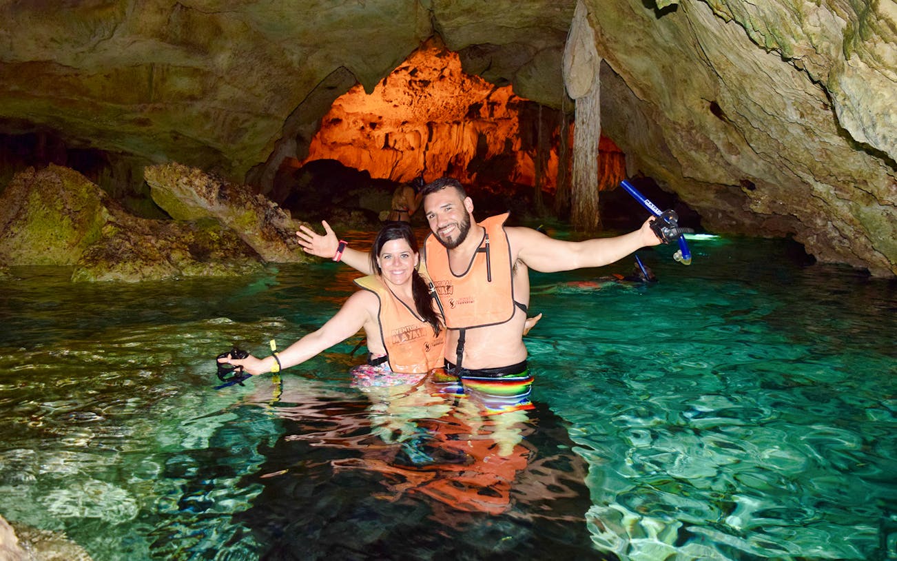 Cave swimmers enjoying a cenote dive in Mexico's Mayan Adventure.
