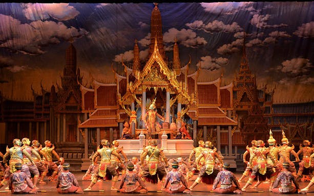 Khon Thai performers in traditional costumes at Sala Chalermkrung Royal Theater, Bangkok.