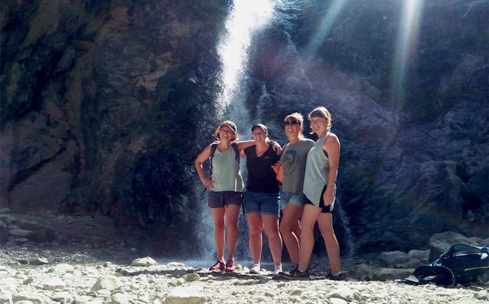 Group of tourists at Setti Fatma Cascades in Ourika Valley, Marrakesh tour.
