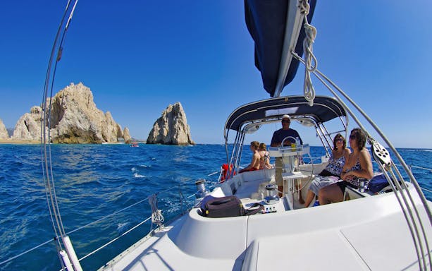 Sunset dinner cruise with tequila tasting on a boat in Cabo San Lucas, Mexico.