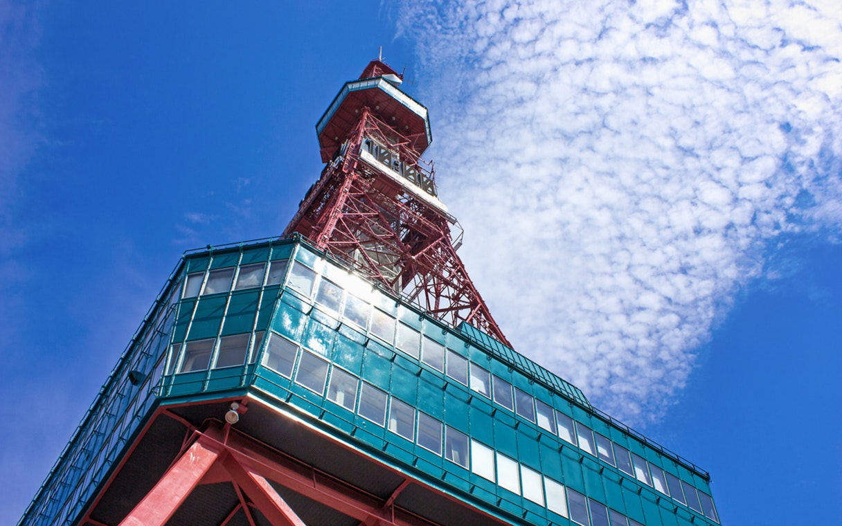 Sapporo TV Tower against a blue sky in Sapporo, Japan.