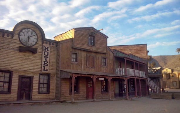 Western-style buildings at Fort Bravo Western Film Park in Tabernas Desert, Almería.