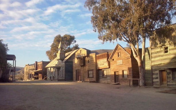 Western-style buildings at Fort Bravo Western Film Park, Tabernas Desert, Almería.