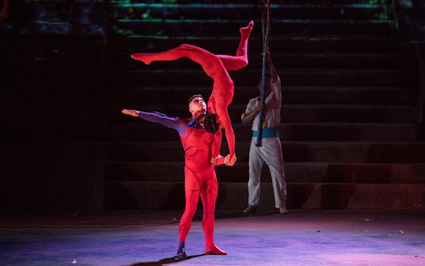 Acrobats performing at Rhythms of the Night Dinner Show in Mexico.