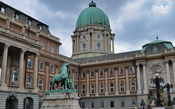 Buda Castle with equestrian statue on Gellért Hill, Budapest.