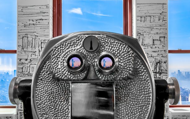 Viewfinder showing Statue of Liberty from NYC observation deck.