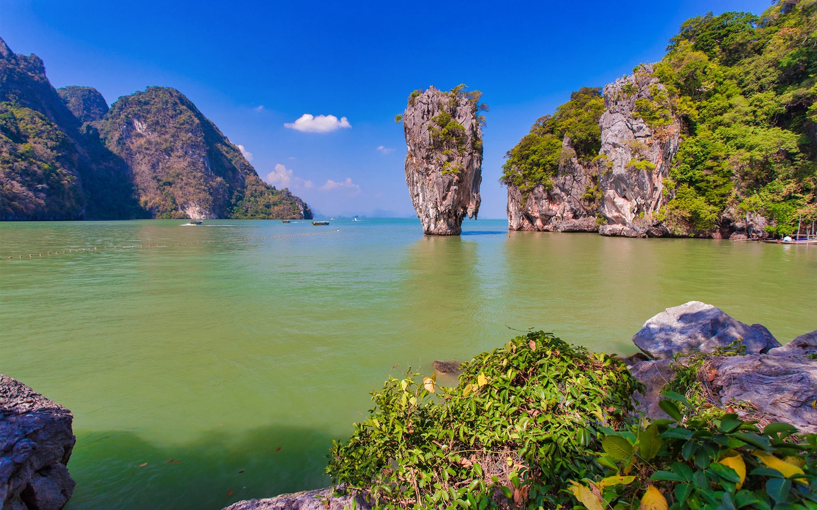 James Bond Island limestone karst in Phang Nga Bay, Thailand, viewed from the water.