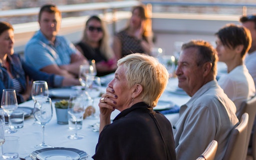 Group enjoying rooftop wine and tapas during City of Arts & Sciences tour.