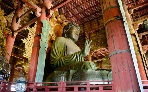 Giant Buddha statue inside Todai-ji Temple, Nara, Japan, part of the full-day tour.