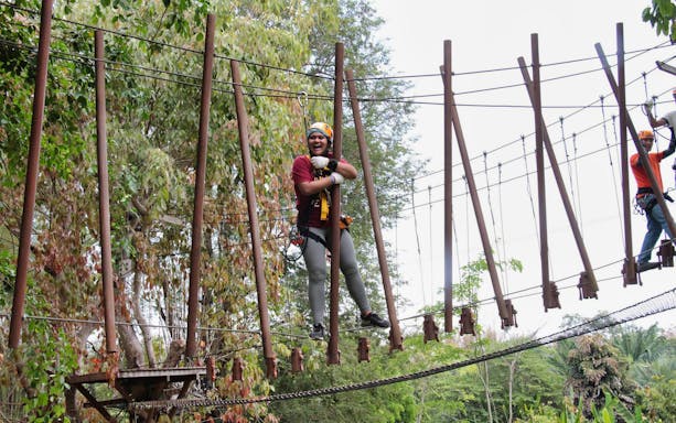 Chiang Mai zipline through lush forest, part of Phoenix Adventure Program.