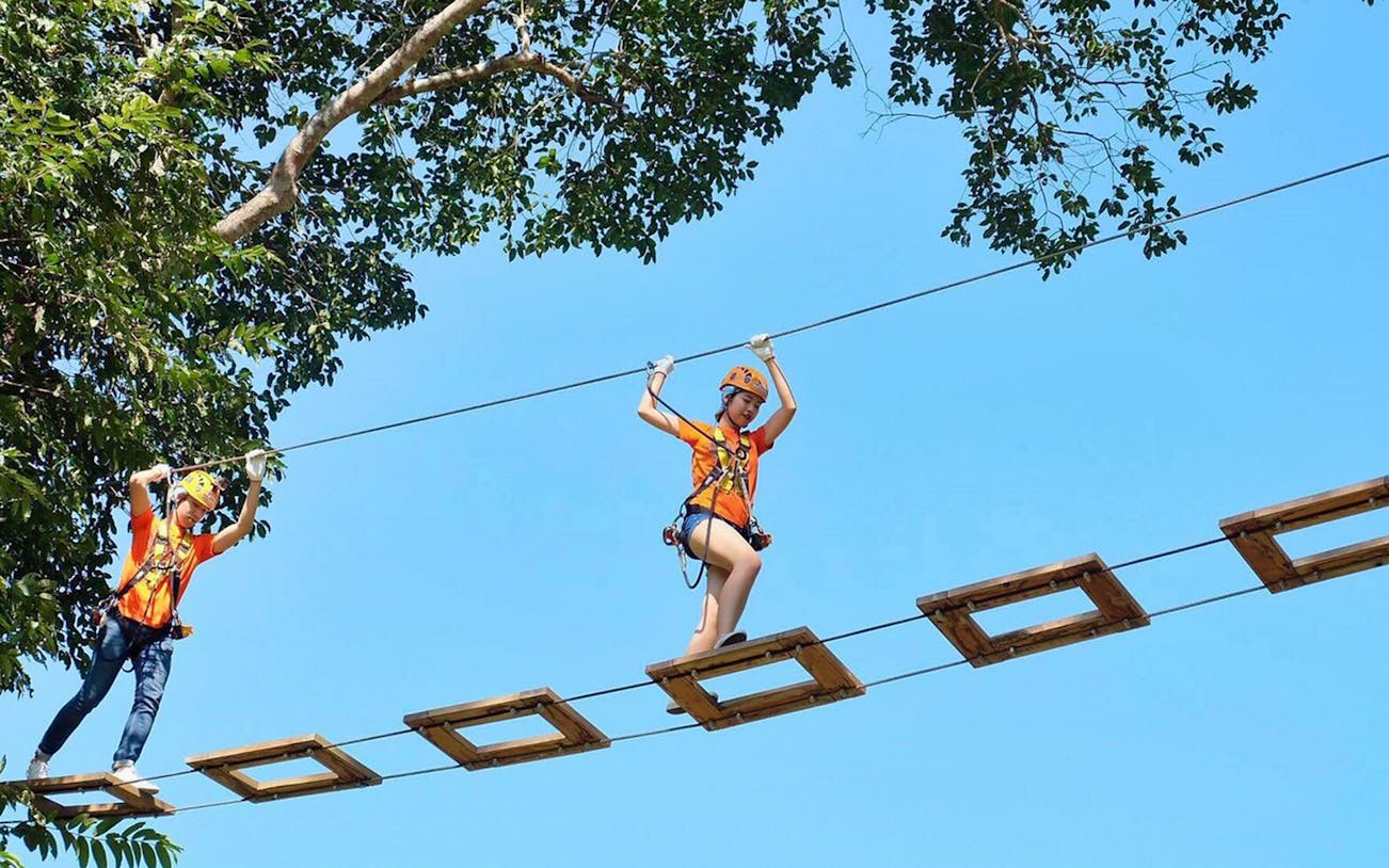 Chiang Mai zipline through lush forest, part of Phoenix Adventure Program.