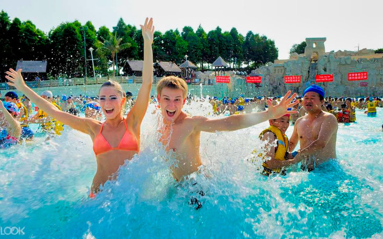 Visitors enjoying the wave pool at Lihpao Land Theme Park in Taichung.