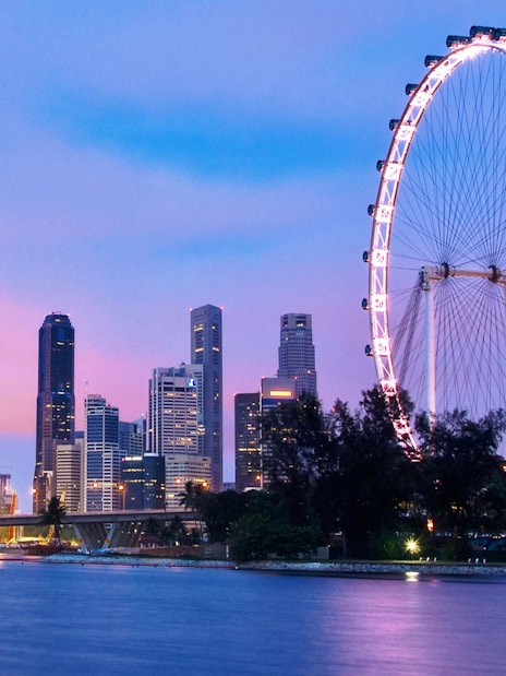 Singapore Flyer and skyline at dusk, part of Combo: Singapore Flyer with Time Capsule + Universal Studios Singapore.