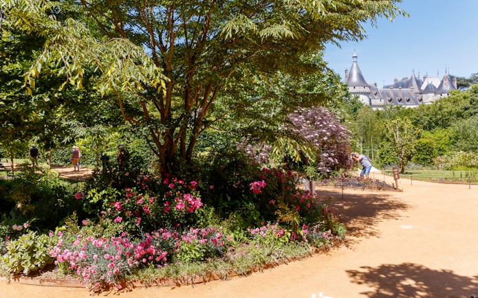Gardens and castle view at Chaumont sur Loire, France.