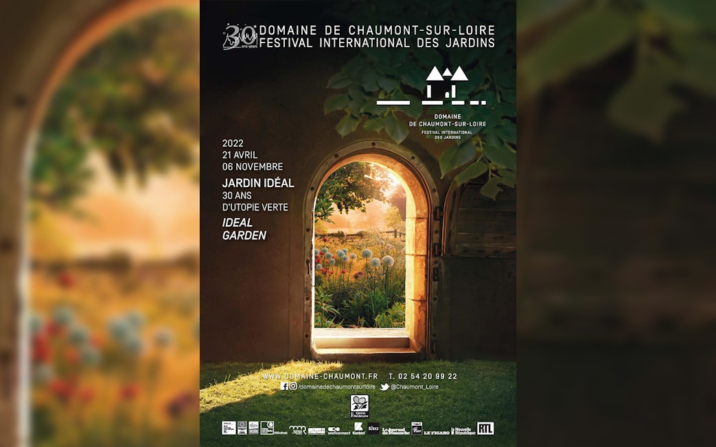 Festival poster for Domaine de Chaumont-sur-Loire, featuring a garden view through an arched doorway.