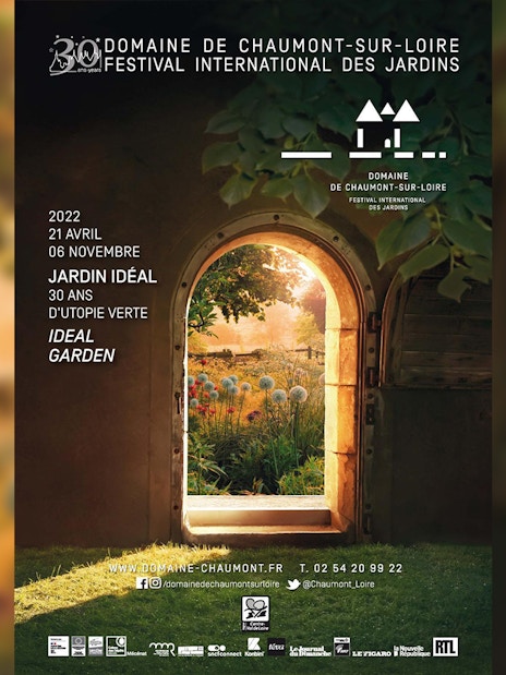 Festival poster for Domaine de Chaumont-sur-Loire, featuring a garden view through an arched doorway.
