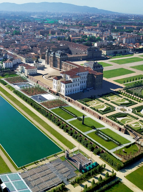 Aerial view of the Palace of Venaria and gardens in Turin, Italy, included in the Torino + Piemonte Card.