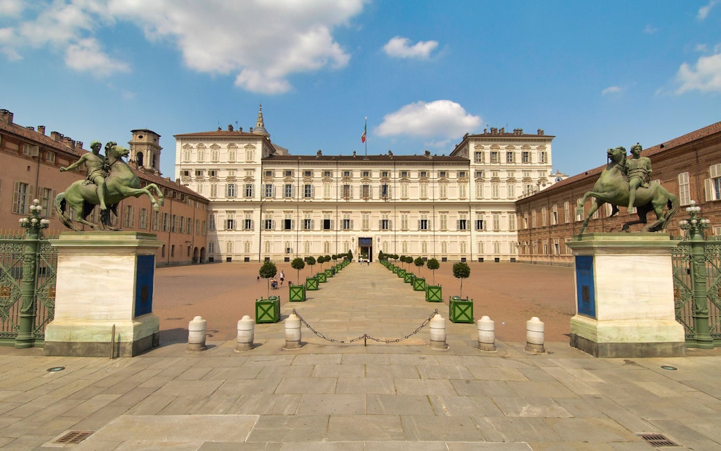 Royal Palace of Turin with equestrian statues, Torino, Italy.
