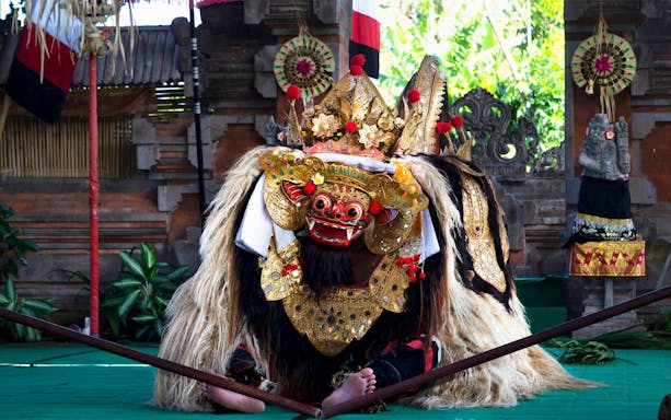 Balinese Barong dance performance in Ubud, Bali during the Tanah Lot Temple tour.