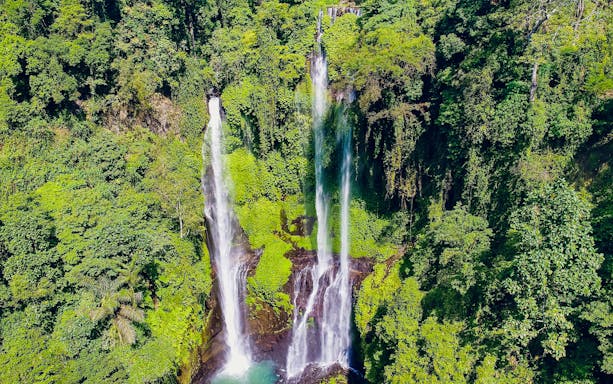 Sekumpul Waterfall surrounded by lush greenery in Bali, Indonesia.
